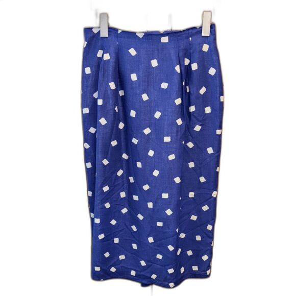 JOANIE CHAR Collections Jacket Skirt Set 12 Vintage Lined Blue White Linen Silk - Picture 9 of 12